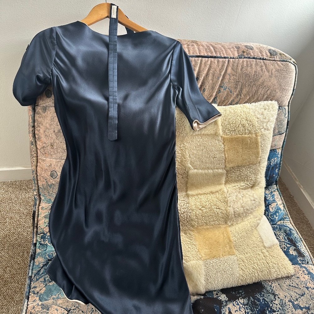 Jussara Lee - Blue + Creamy Reversible Satin Dress
